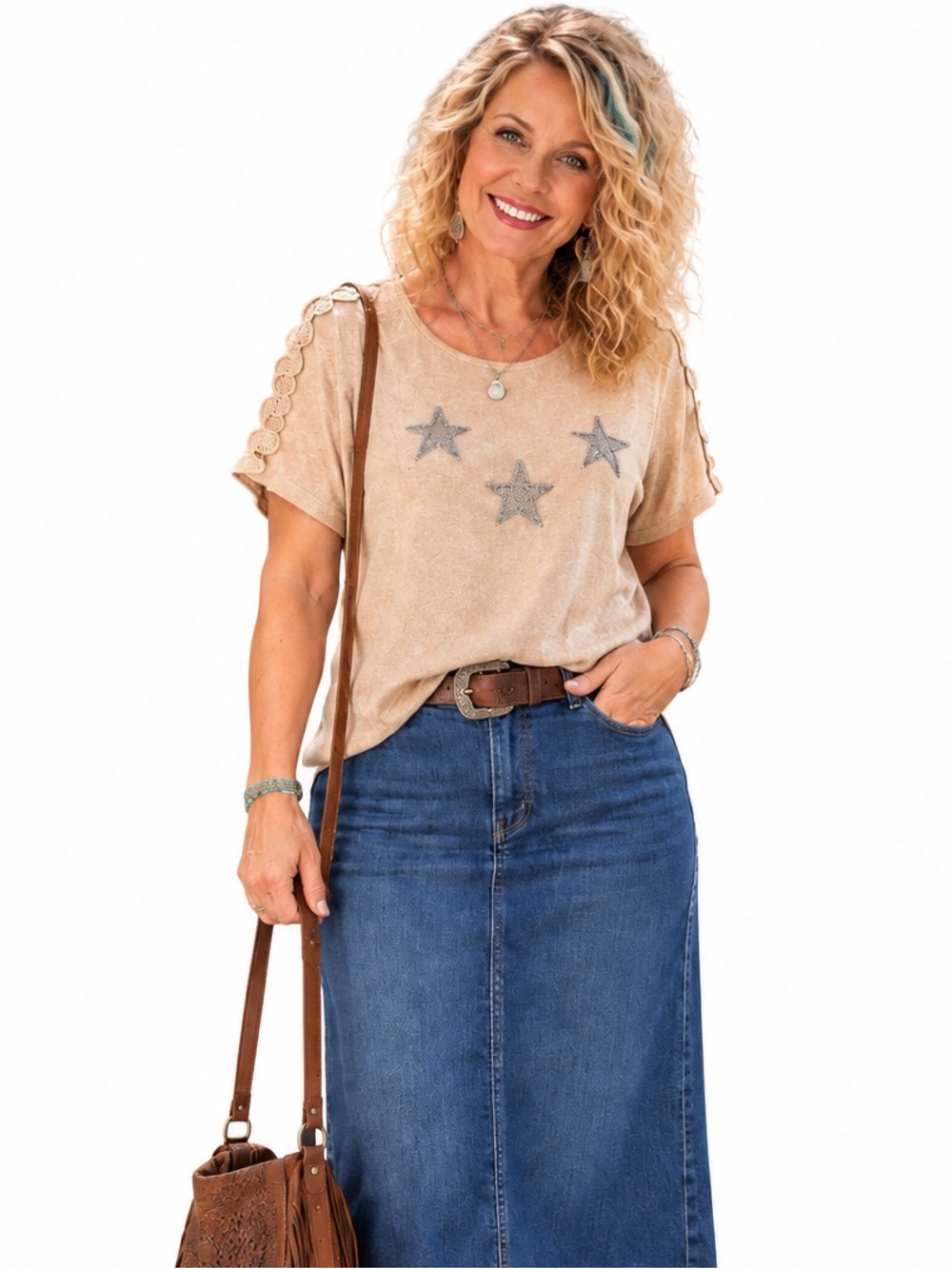 Y2K Rhinestone Star Shimmer Top Bow Sleeve top Size L